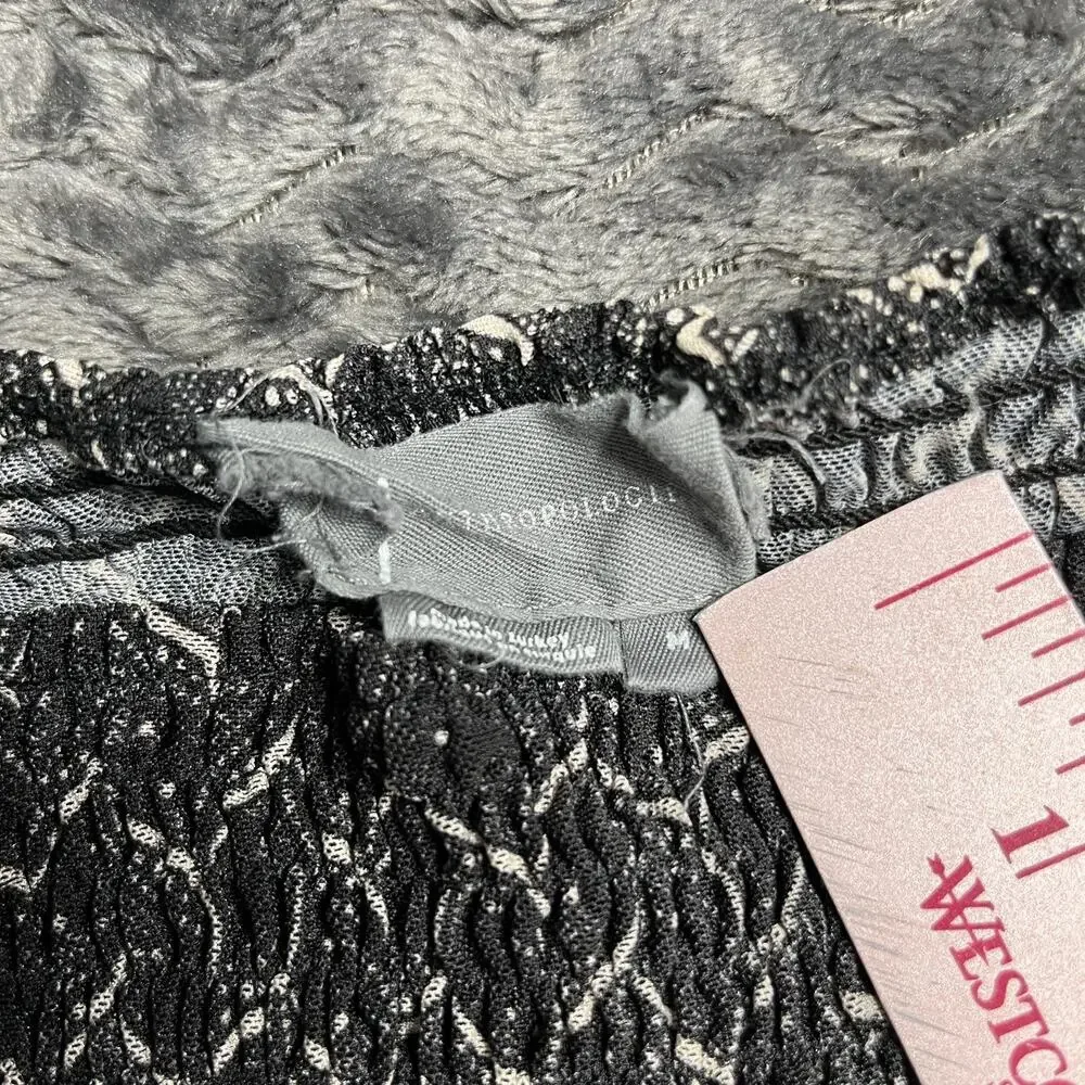 Anthropologie Rouen Top Gray Black Smocked Sheer Long Sleeve Blouse Size M